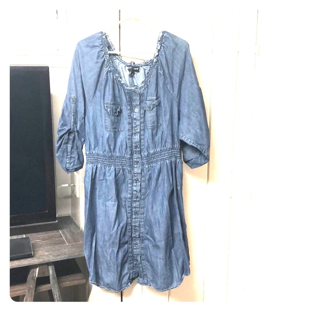 Denim long or 3/4 sleeve dress
